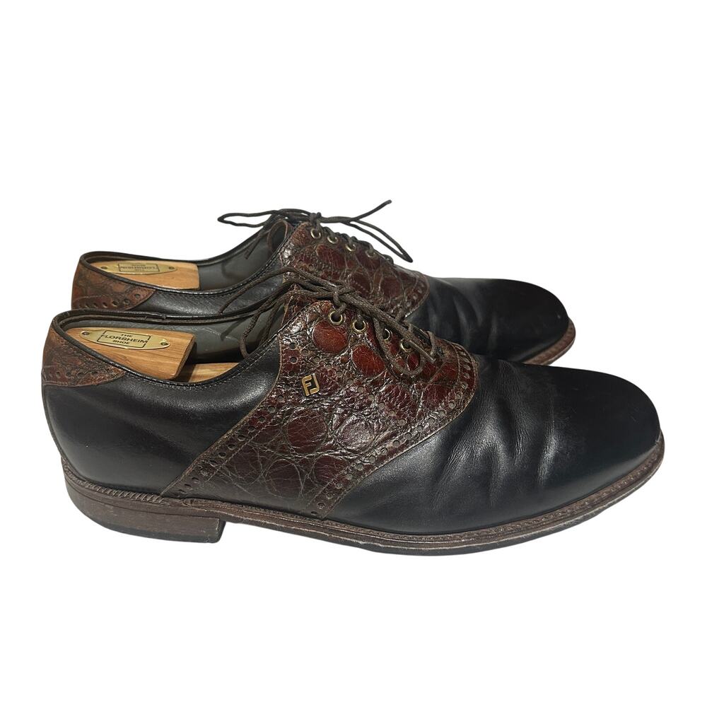 Vintage FootJoy Classics Premiere Dry Golf Shoes 12D Black Brown Exotic Leather